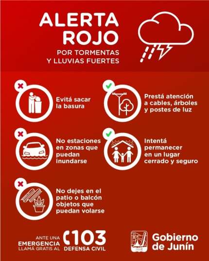 Ante la continuidad del alerta por fuertes tormentas, el Municipio de Junín sigue con las tareas preventivas 9 alerta cartel